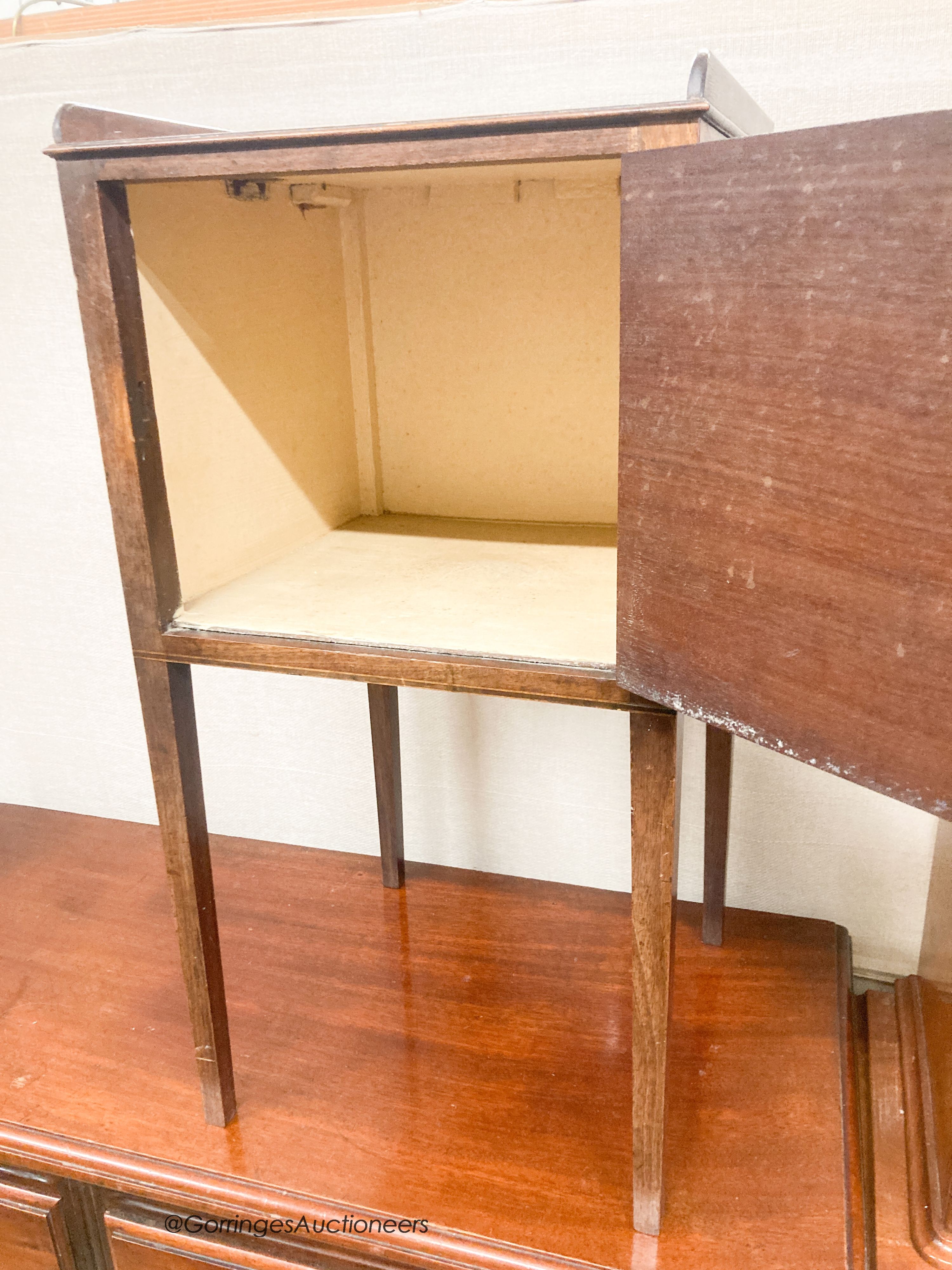 A George III mahogany bedside cabinet, width 36cm, depth 36cm, height 71cm